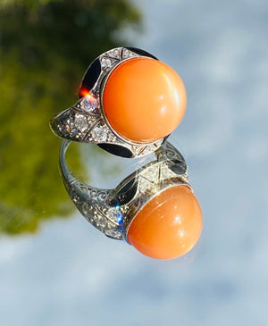 Cabochon Moonstone & Diamond Art Deco Ring