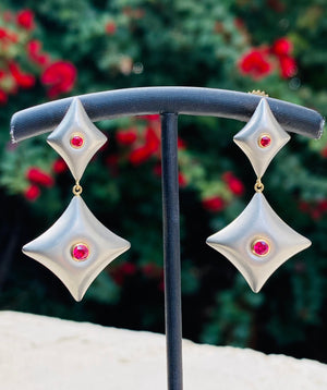 Cushion Earrings with Ruby
