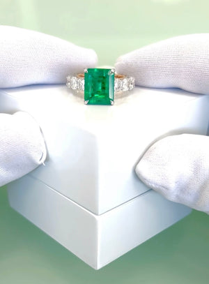5.60ct GIA F1 Emerald & Diamond Ring