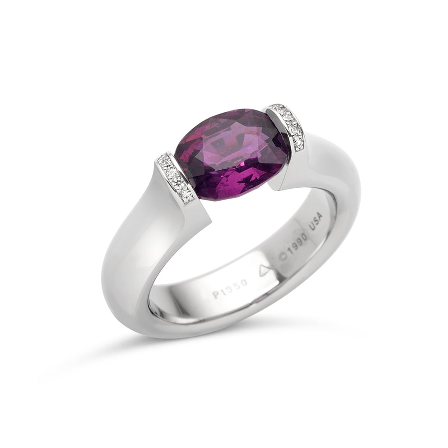 3.00 ct. Magenta Sapphire set in Omega Round with Pave Lips