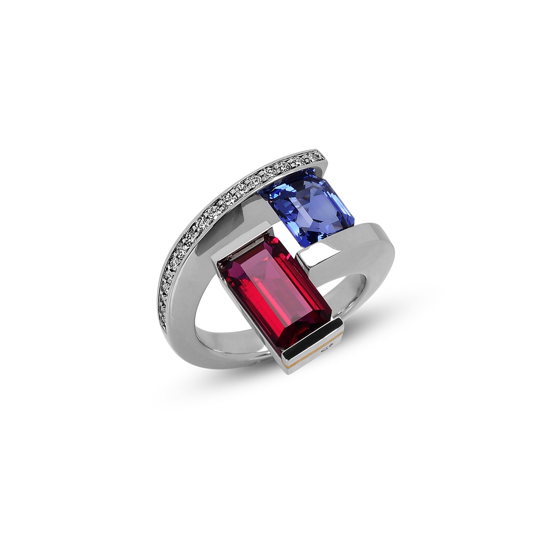 Platinum/24K V3 Tension Ring with Pink Sapphire