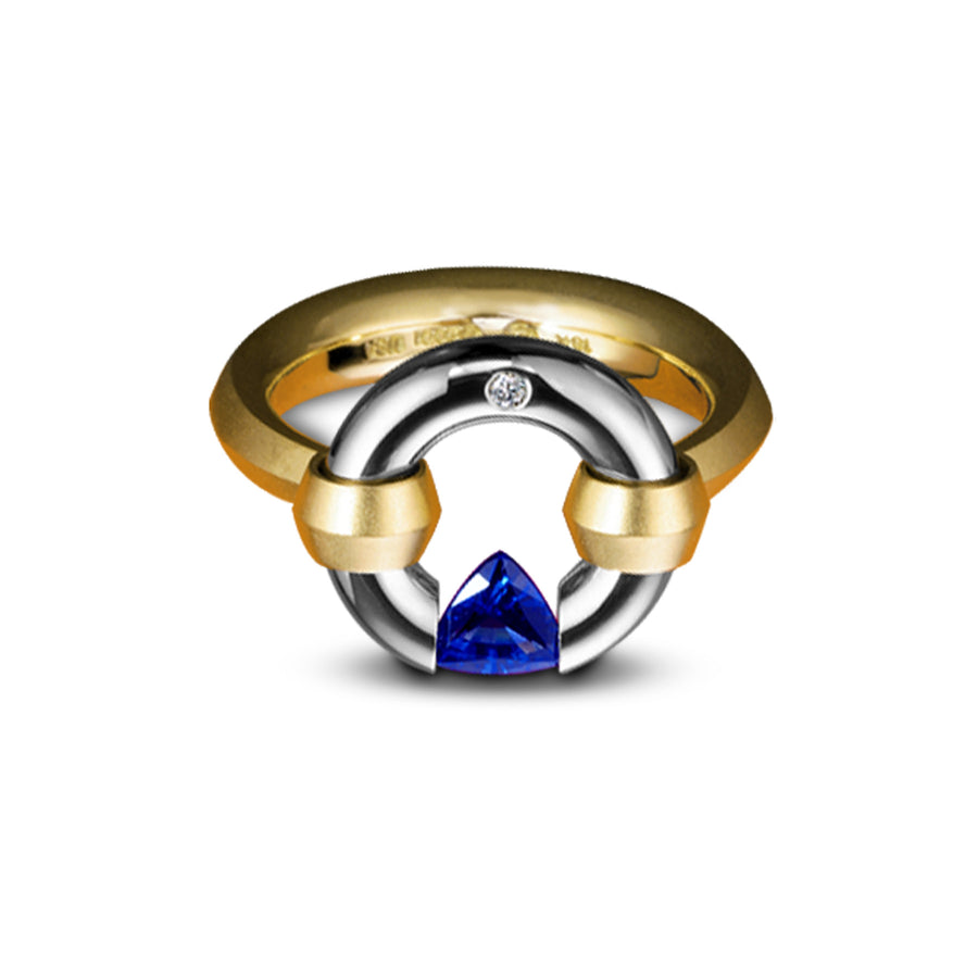 Gothic Jazz Ring with a Trillion Blue Sapphire