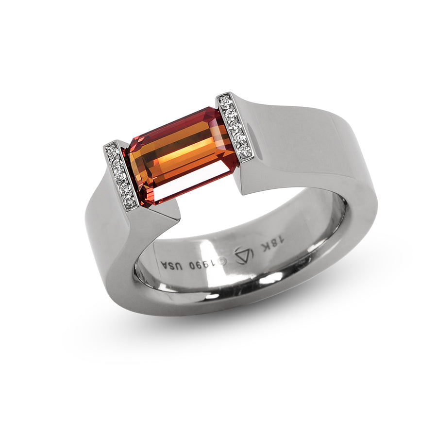 2.27 ct. Orange Sapphire set in Hard Omega with Pave Lips