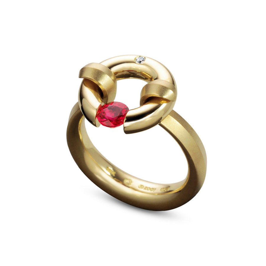 Harp Jazz Ring with Ruby Center