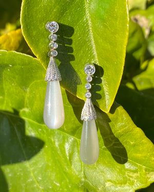 Moonstone & Diamond Earrings in Platinum
