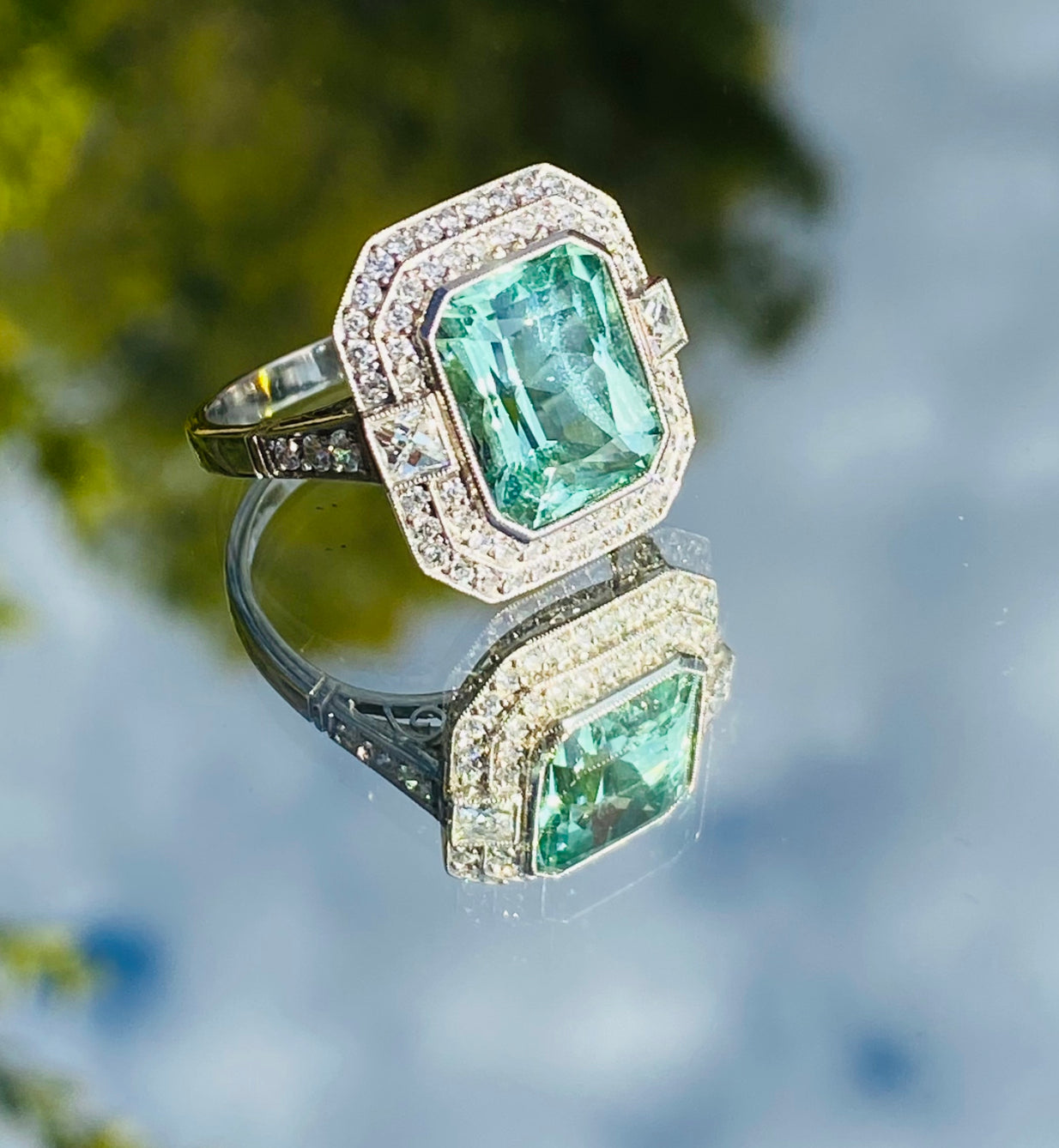 Retro-Era Green Tourmaline & Diamond Ring — Isadoras Antique Jewelry