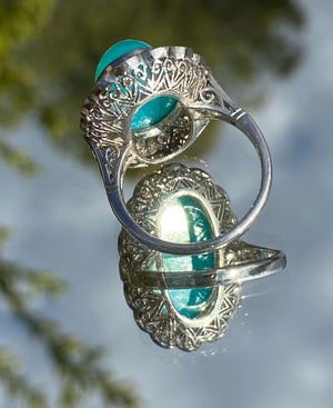 Platinum Blue Opal & Diamond Ring