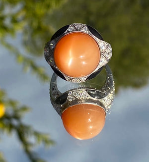 Cabochon Moonstone & Diamond Art Deco Ring