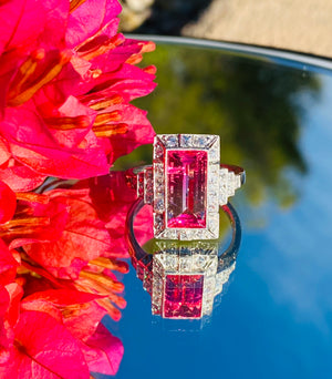 Bi-Color Pink Tourmaline & Diamond Ring