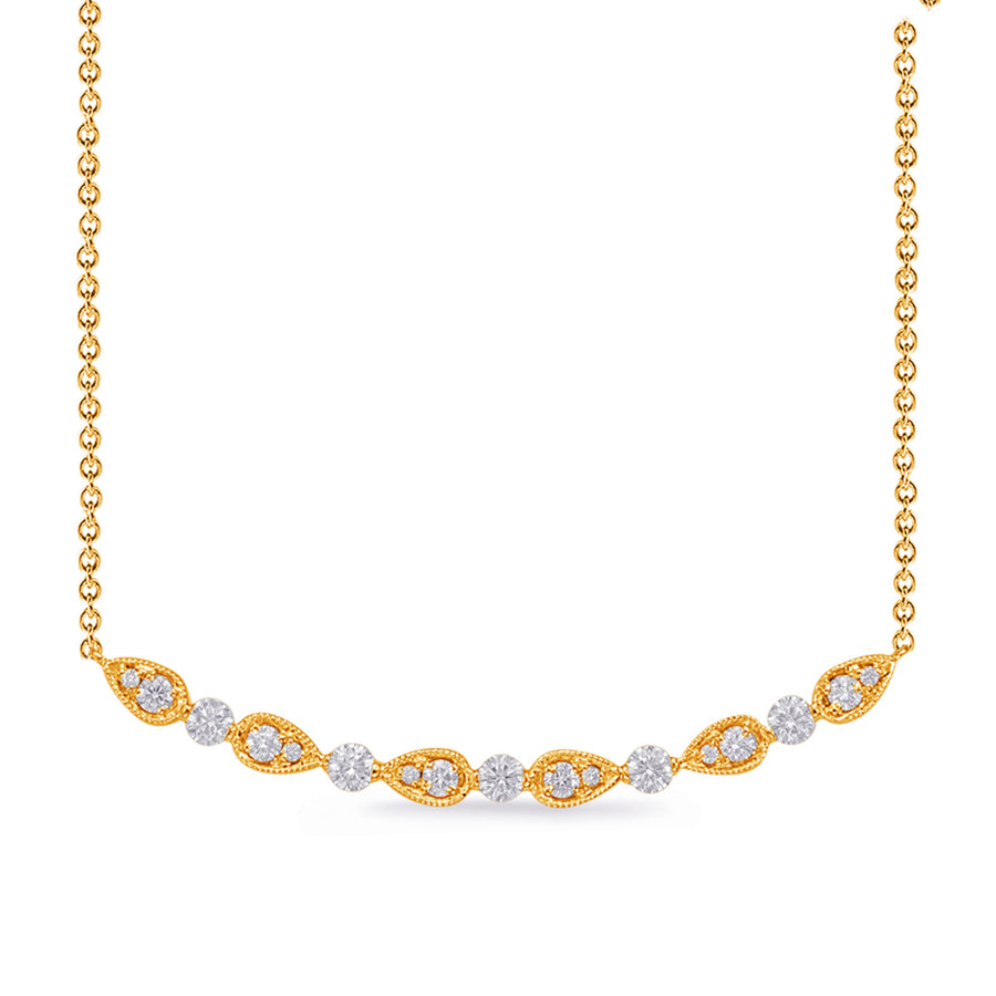 Yellow Gold & Diamond Bar Necklace