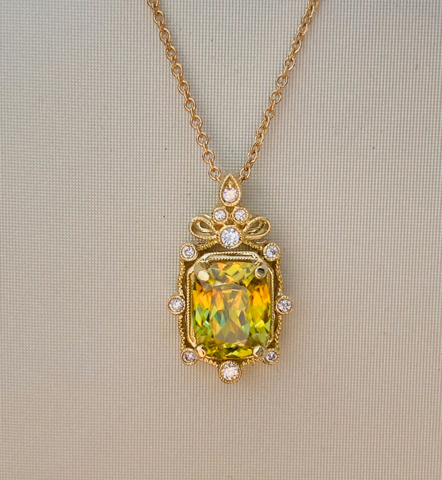 Yellow Gold Sphene & Diamond Pendant