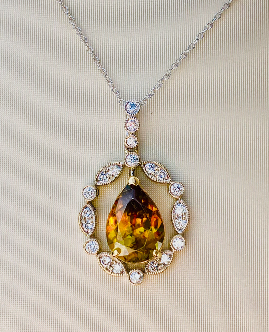 White Gold Sphene & Diamond Pendant