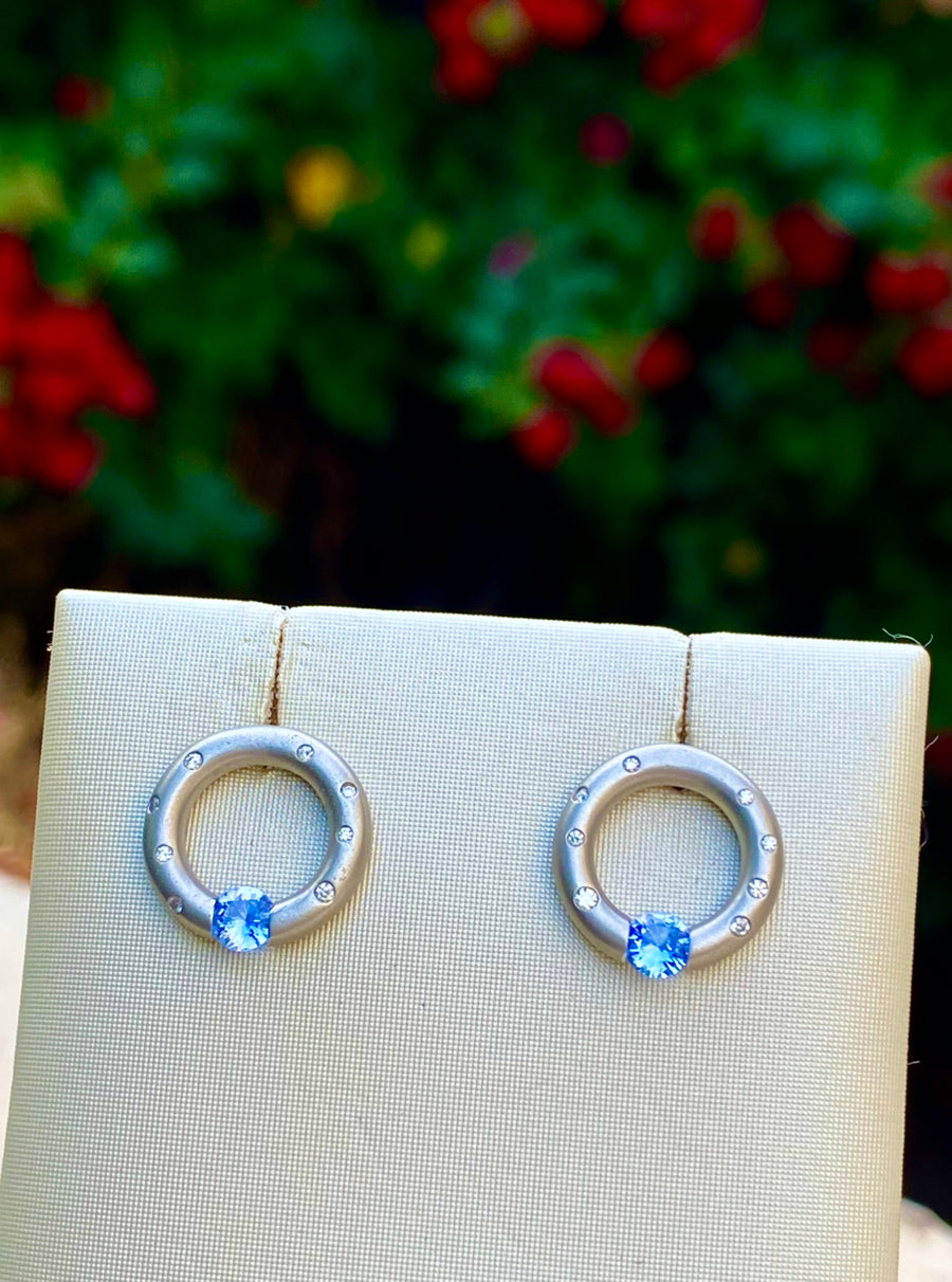 Scattered melee Round Earrings with Blue Sapphires