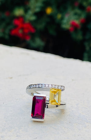 2-Stone Tension Ring with Rubellite