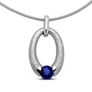 Oval Pendant with Scattered Melee and Tension-Set Blue Sapphire
