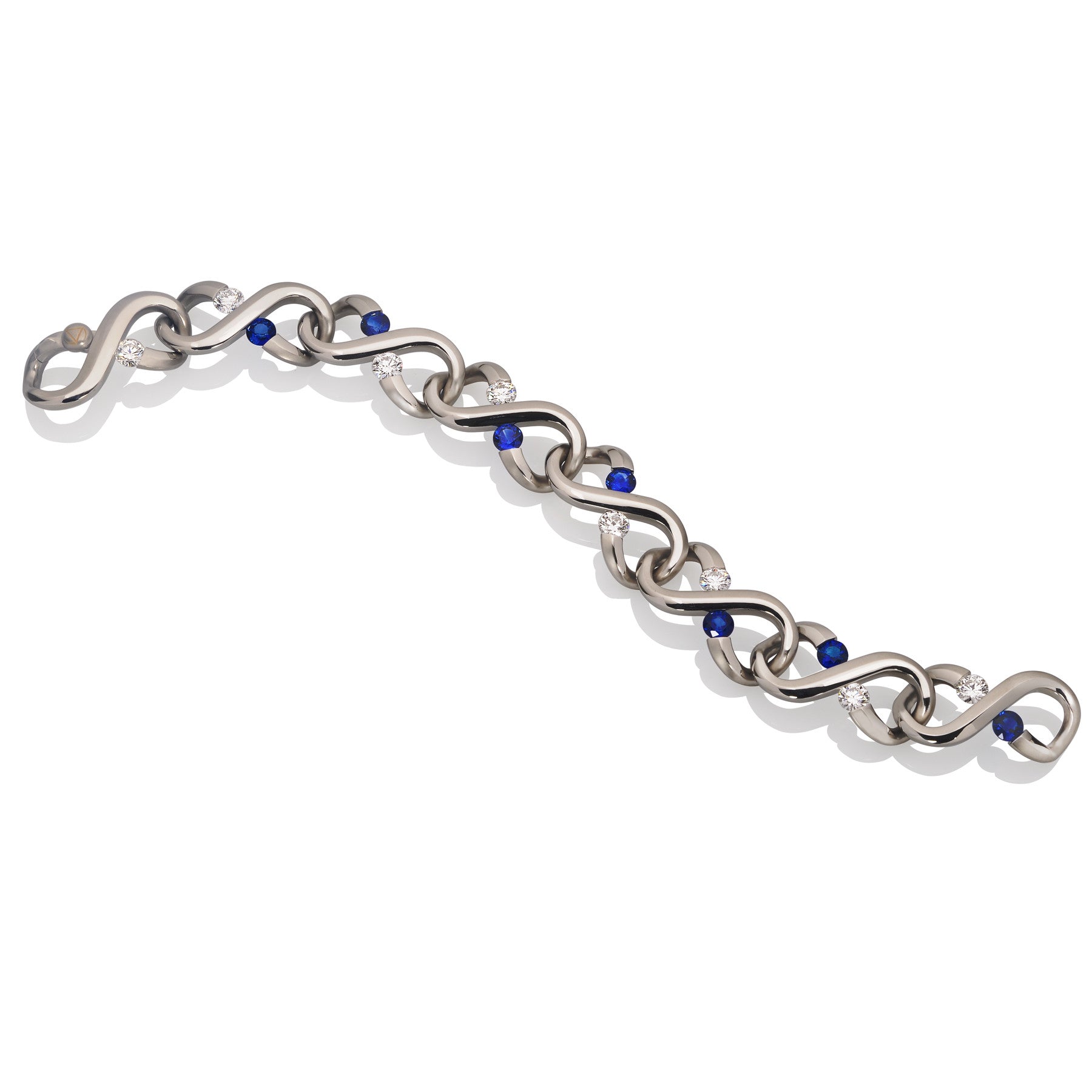 Infinity Blue and White Sapphire Pave Link Bracelet