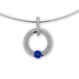 Large Round Pave Pendant with a Blue Sapphire