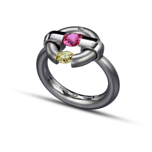 Two-Stone Jazz Ring with Pink Sapphire and Yellow Diamond