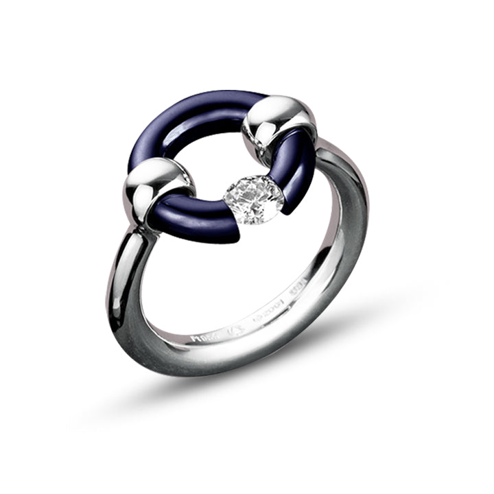 Midnight Blue Round-Top Jazz Ring with Diamond