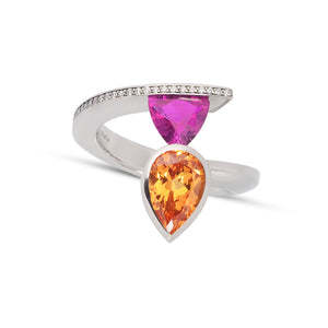 2-Stone Pink Sapphire and Spessertite Ring